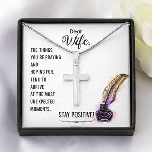 Dear Wife Stay Positive Cross Charm Necklace